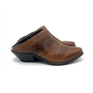 VTG 90s Code West Brown Leather Western Mules Women 8.5 M Slip On Cowboy Slides
